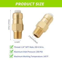 Brass Thermal Release Valve for Pressure Washer Pump, 1/4″ NPT 1-Pack, Black