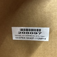 Seepex gearmotor SK42F-112MP/4 CUS TW, 5 HP, Class F , 3×230/460 Vac, Nord Gear