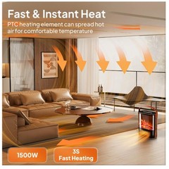 ROVSUN 1500W Electric Fireplace Heater with Remote & Timer, Brown, 120V