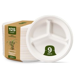 GUSTO 100% Compostable Sugarcane Paper Plates, Heavy Duty, Eco-Friendly, Biod…