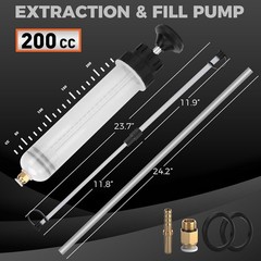 200cc Fluid Extractor Syringe Oil Pump, Fluid Evacuator with 23″ Flexible Hose,