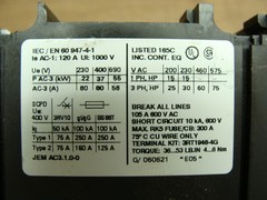 SIEMENS POWER CONTACTOR 3RT1045-3BB40 W/SURGE SUPPRESSOR SIEMENS 3RT1926-1BB00