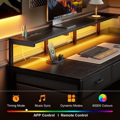 47 inch Computer Desk with 8 Drawers & Power Outlets, Home Office Desk with LED