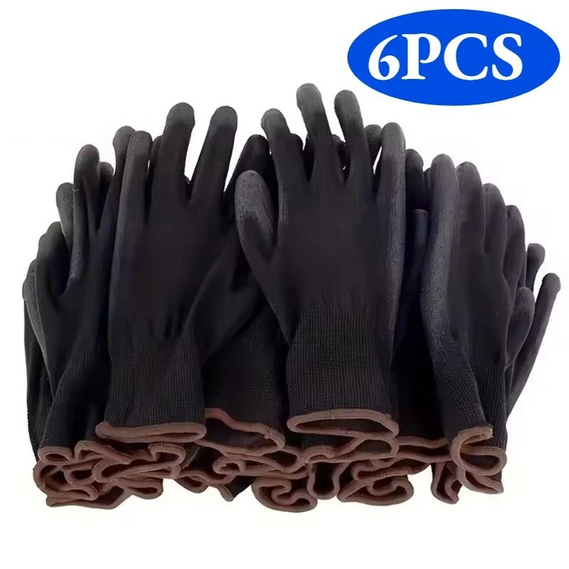 6/12/18PCS PU Coated Work Gloves Anti-Slip Safety Gardening Mechanic Gloves