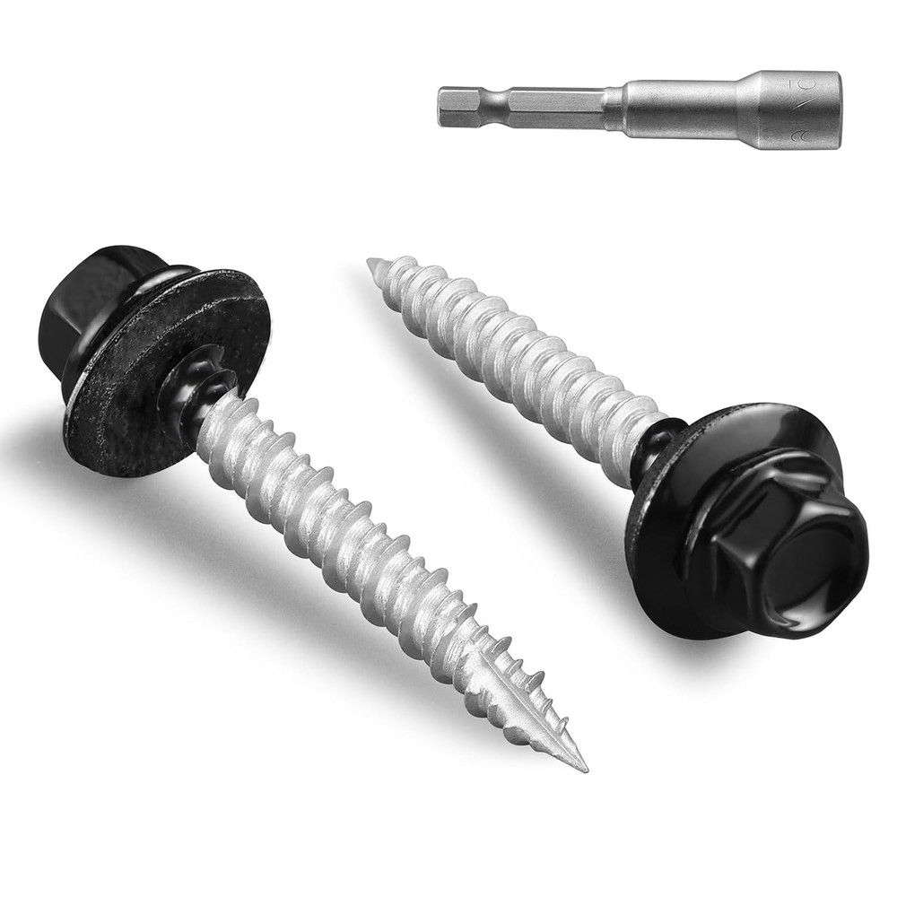 Metal Roofing Screws #10 × 1 1/2 Inch, 64pcs Black Ruspert Coating Hex Head S…
