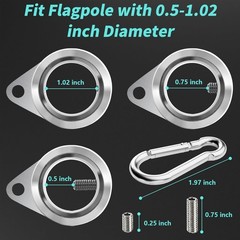 2 Pack Aluminum Flag Pole Rings 360 Anti-Wrap Swivel Mounting Ring Silver