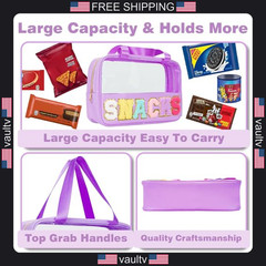 Snack Bags Chenille Letter Patch Clear Bag for Travel, Preppy Cosmetic Bag