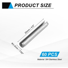 60Pcs Roll Pins 7/50 Inch(3.5mm) Dia 4/5 Inch(20mm) Length Silver