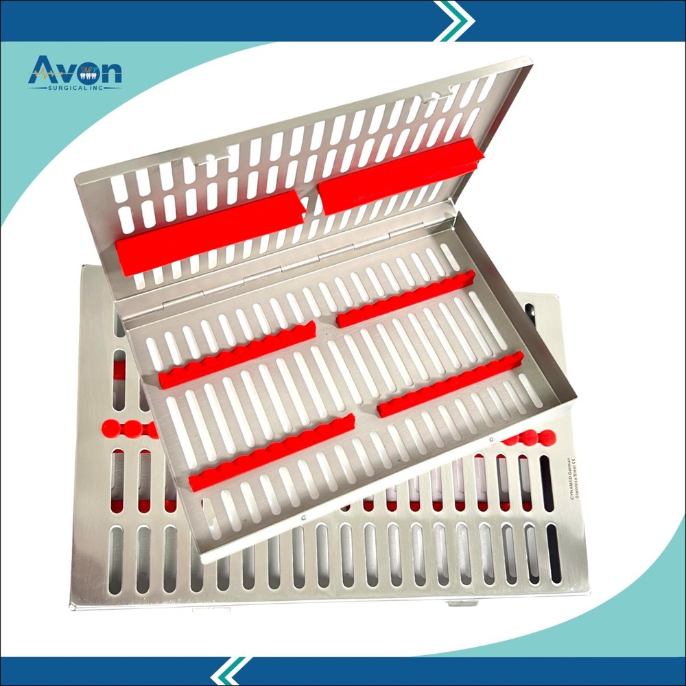 20 Instruments Sterilization Cassette w/ Silicone Inserts Red, Large, German CE