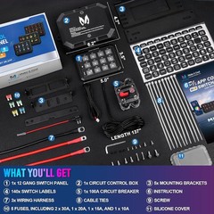 MICTUNING App Control 8/12 Gang RGB Switch Panel Lights Circuit Relay System Box