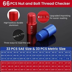 Thread Checker, 66Pcs Nut and Bolt Thread Checker, 33 Inch & 33 Metric Box Set T
