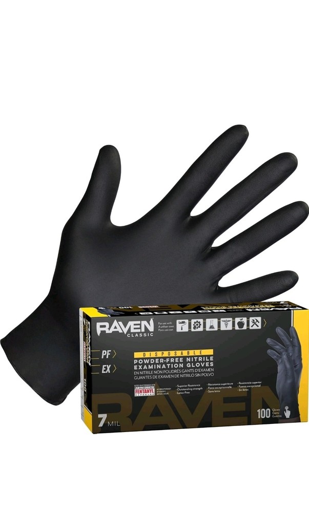 Safety 66519 Raven -Nitrile Disposable Glove, X-Large, 7 mil Thick (Pack of 100)