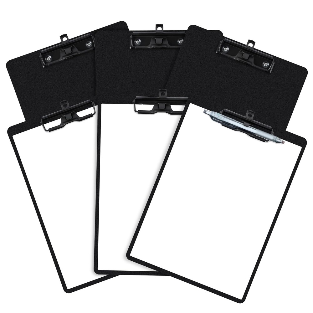 6 PCS Black Plastic Clipboard Pen Holder Low Profile Clip A4 Letter 8.5×11 In
