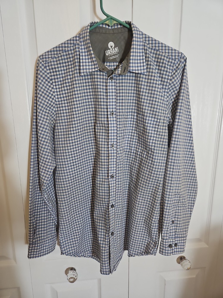 Chef Works Urban Collection Shirt Blue/White/Gray Checkered Cook Server Size S