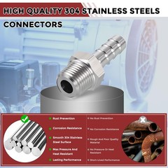 10 Pack Stainless Steel Hose Barb Fittings, 1/4 Hose Barb to 1/8 NPT Male