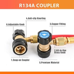 Professional R134a Quick Coupler Set with Adjustable High/Low Adapters 1/4″ SAE