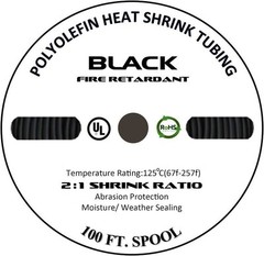 100 FT. 100′ Feet BLACK 7/16″ 11mm Polyolefin 2:1 Heat Shrink Tubing Tube Cable