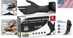 Durable 4 Mil Black Nitrile Exam Gloves – Elastic Fit & Textured Grip, 100 Count