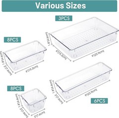 25 PCS Clear Plastic Drawer Organizer Set 4 Sizes Desk Drawer Dividers for Kitch