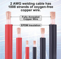 Cable de Batería 2 AWG, 15FT Rojo + 15FT Negro, Cobre Sin Oxígeno, para Automóvi