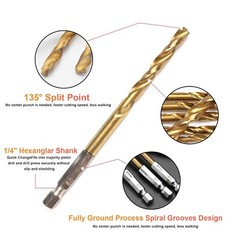 32pc 1/4” Hex Shank Titanium Coated Steel DRILL BIT Set Metal Wood Quick Change