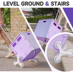 65L Folding Stair Climbing Shopping Cart Portable Trolley Collapsible Basket+Lid