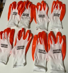 🌿 Firm Grip White/orange Nitrile Coated Gloves, 4 Pairs, 🆕 With Defects