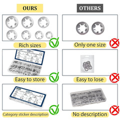 530PCS Internal Tooth Star Lock Washer, 304 Stainless Steel Push Nuts Assortment