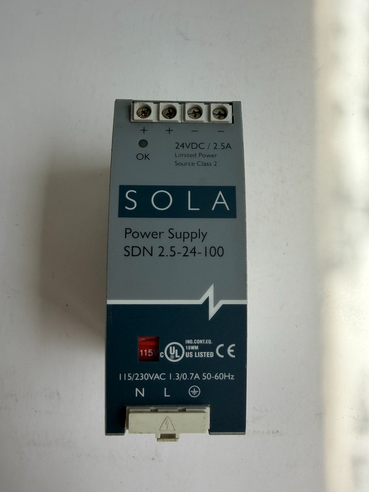 SOLA SDN 2.5-24-100 Power Supply 24VDC 2.5A DIN Rail Mount 115/230VAC