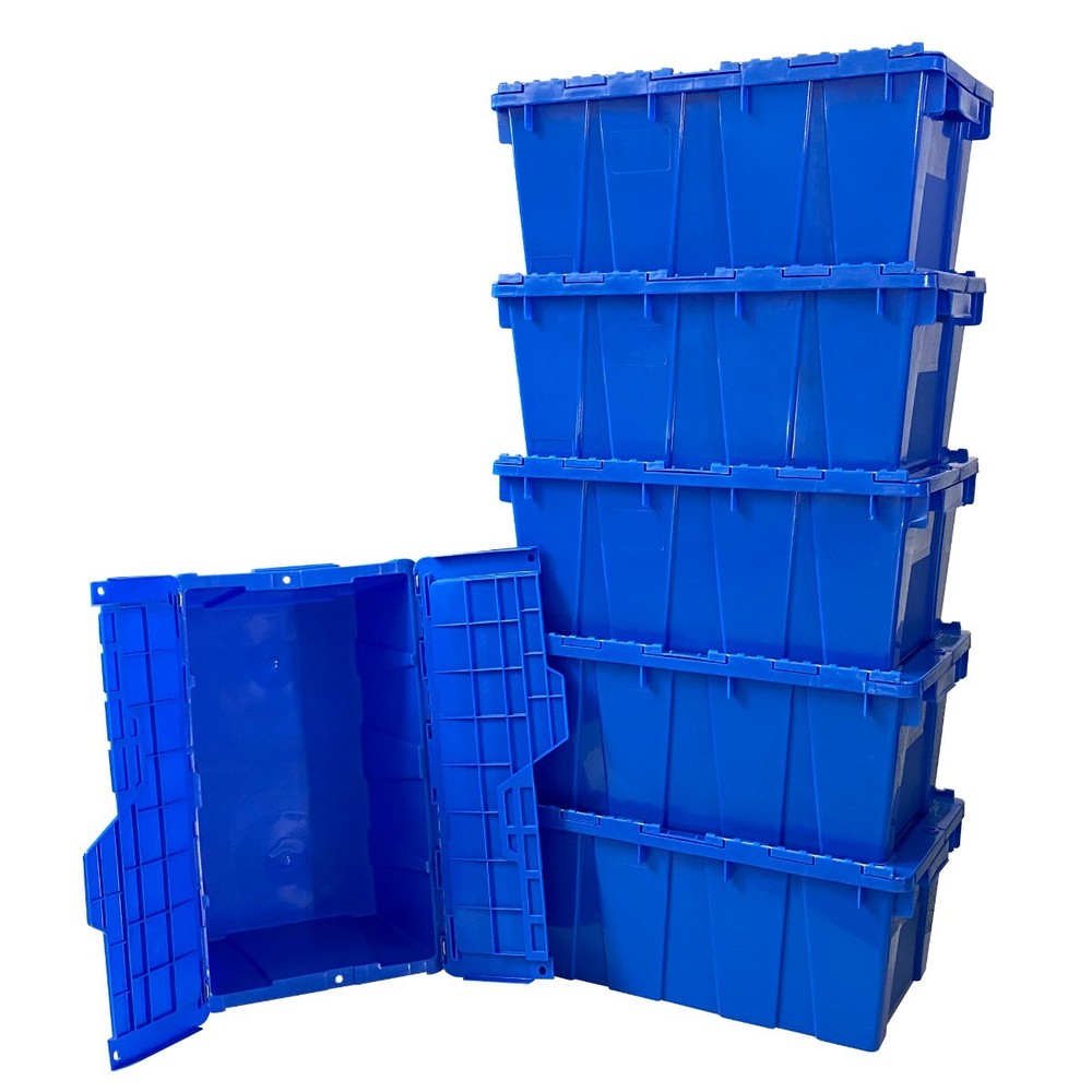 UBMOVE Plastic Crate with Lid 19.5″ x 11.75″ x 8.5″ (6 pack, Blue)