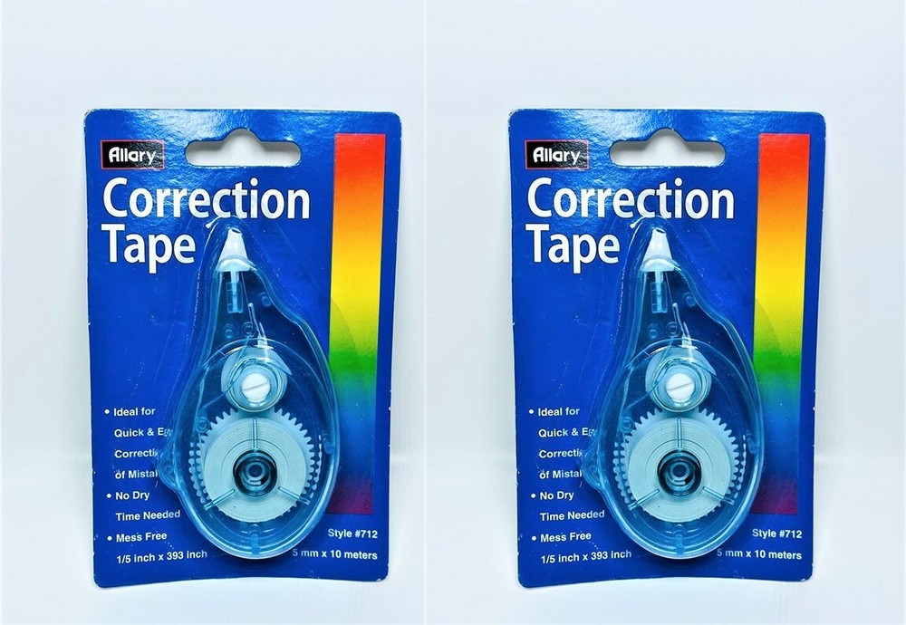 Lot of 2 Allary 5mm x 10m Correction Tape – No Dry Time & Mess Free