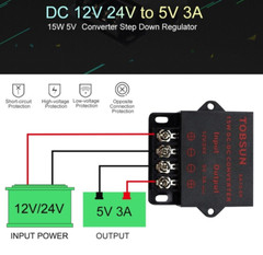 Power Converter DC 12V/24V to DC 5V 3A 15W Step Down Reducer Voltage Regulator