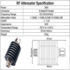 30W N Type RF DC-3GHz 50Ohm Fixed Coaxial Attenuator N Male Female Connector OEM
