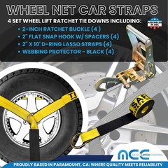 4 Sets 2″ x 10′ Ratchet w/Flat Snap Hook Wheel Lift Lasso Strap Tow Truck Towing