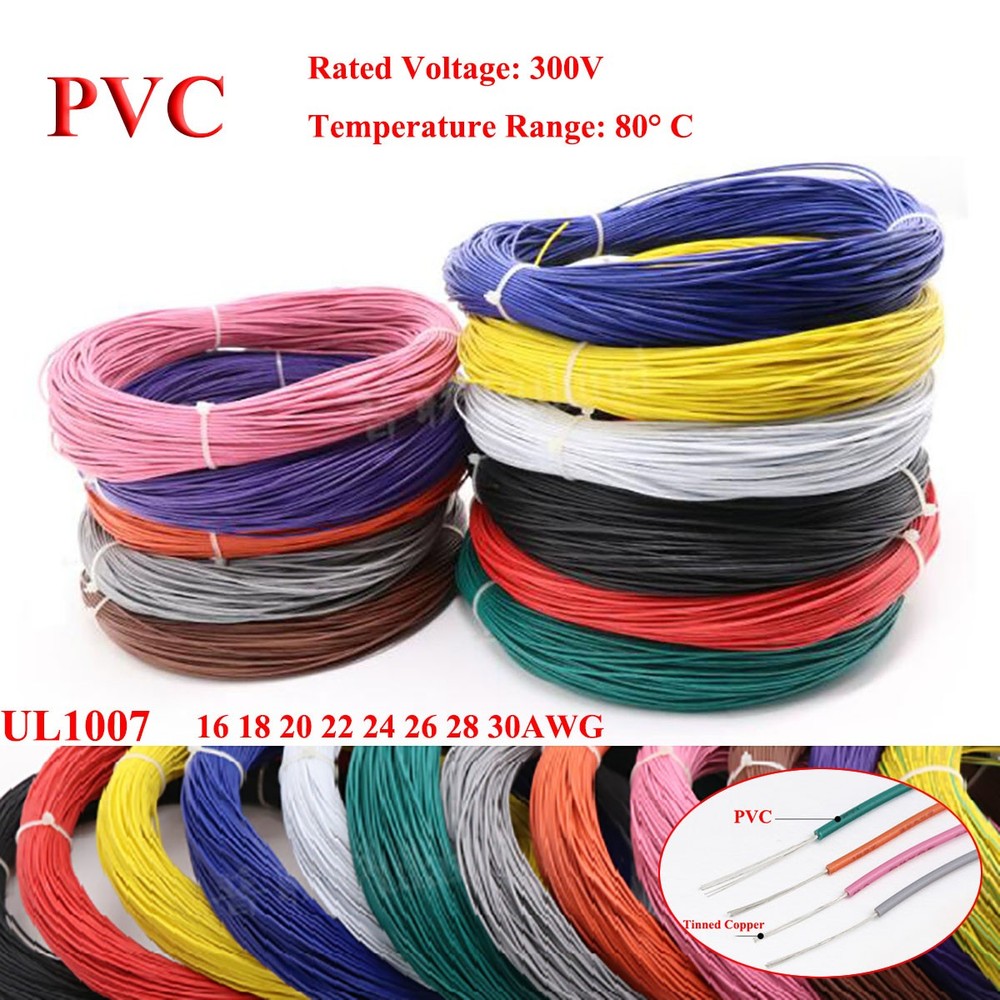 UL1007 PVC Electronic Cable 16~30AWG Flexible Stranded Hookup Wire Tinned Copper