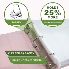 Samsill Plant-Based 3 Inch Durable D-Ring, View Binder, 3-Inch, Rose