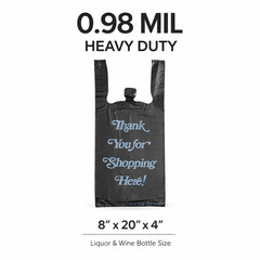 Black Thank You Liquor Bottle Bags 8x20x4 Heavy Duty 0.98 Mil (50-1000)