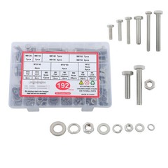 192PCS Stainless Steel Heavy Duty Hex Bolt/Nut Kit M6/M8/M10 304SS w/Washers