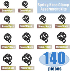 140 Pcs 12Values 6-22Mm Spring Hose Clamp Assortment Kits Silicone Vacuum Hose A