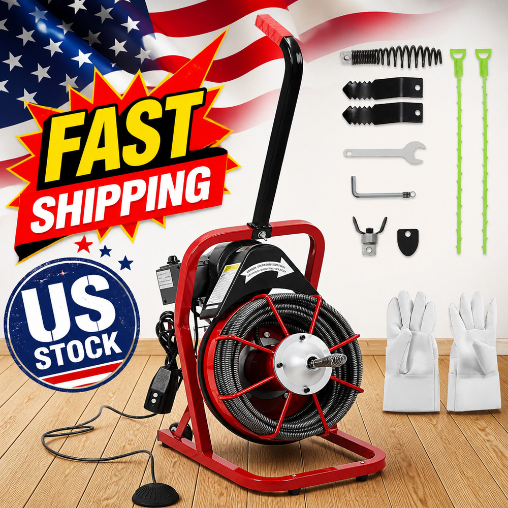 75Ft 1/2″ Drain Cleaner Machine with Auto Feed & 4 Cutters, Heavy Duty Electric