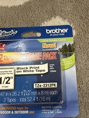 Brother TZe231 12mm (0.47″) Black on White Tape for P-Touch, 2 Pack #TZE-2312PK