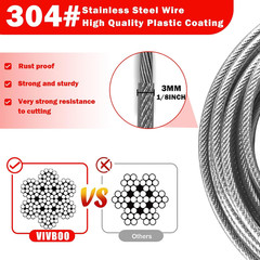 1/8Inch Stainless Steel Security Cable 4/6/10/15FT Luggage Lock Safety Wire