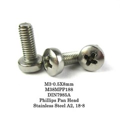 25sets/100pcs M3-0.50X8mm Stainless Phillips Pan Head Screws, (25 Sets of 4pcs)