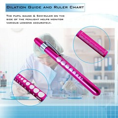 3Pocket Pink Purple Silver Aluminum LED Diagnostic Penlight Medical Pupil Gauge
