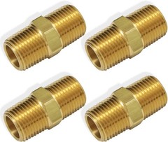1/4 NPT Male to 1/4 NPT Male Brass Pipe Hex Nipple Straight Coupler Fitting 4PK