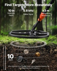 VEVOR Metal Detector for Adults 10″ Professional Gold Detector Waterproof Coil