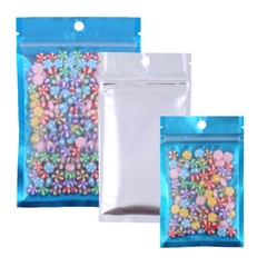 Flat Clear/Blue/Silver Mylar Zip Seal Bag Pouch with Hang Hole Variety QTY Sizes