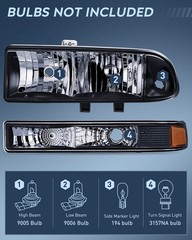 Black Housing Headlights for 1998-2005 Chevy Blazer S10 Pickup Plug and Play