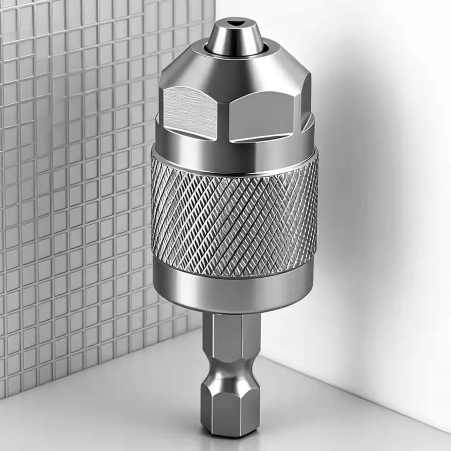1pc Silver Quick Change Drill Chuck Adapter 3-Jaw Hex Shank Converter – NEW