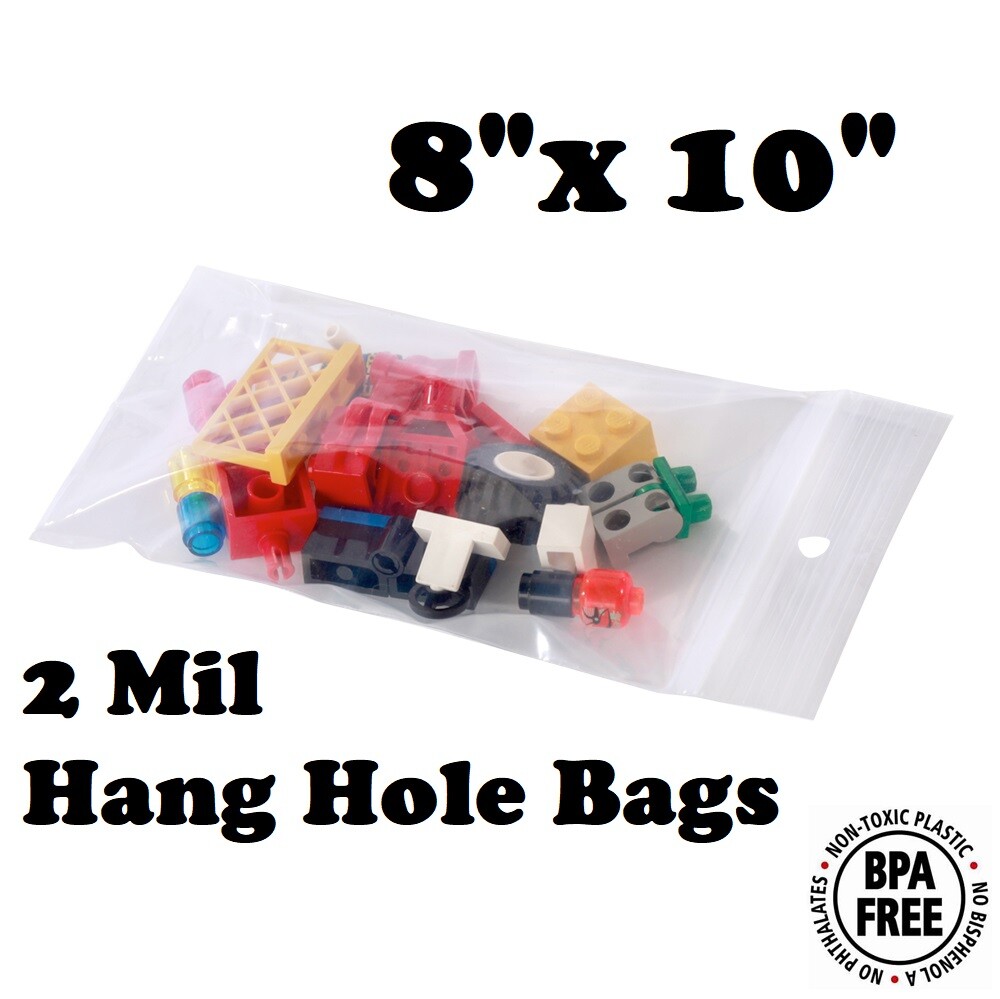 8″ x 10″ Zip Seal Reclosable 2Mil Plastic Top Lock Bags Hang Hole Jewelry 2 Mil
